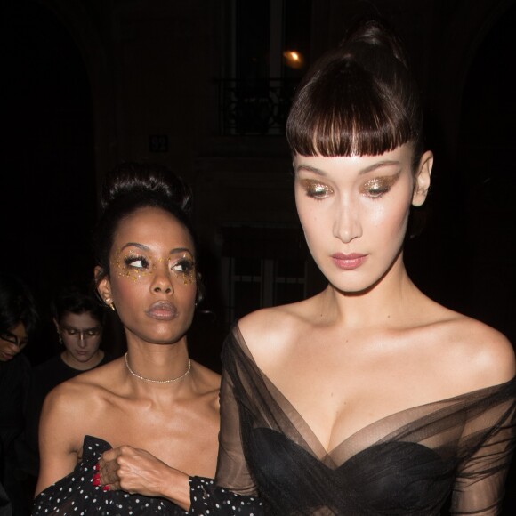 Bella Hadid et Fanny Bourdette-Donon à la sortie de la soirée "Le Bal Surréaliste" Dior au Musée Rodin lors de la Fashion Week à Paris le 22 janvier 2018.