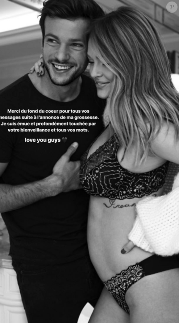 Caroline Receveur, enceinte, remercie ses fans et prend soin de son corps. Le 3 février 2018.