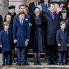 La reine Margrethe II de Danemark et la famille royale danoise assistent au départ du cercueil à l'issue des obsèques du prince Henrik de Danemark le 20 février 2018 en l'église du palais de Christiansborg à Copenhague.