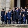 La reine Margrethe II de Danemark et la famille royale danoise assistent au départ du cercueil à l'issue des obsèques du prince Henrik de Danemark le 20 février 2018 en l'église du palais de Christiansborg à Copenhague.