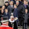 Le prince Frederik et le prince Joachim de Danemark en famille lors des obsèques de leur père le prince Henrik de Danemark le 20 février 2018 en l'église du palais de Christiansborg à Copenhague.