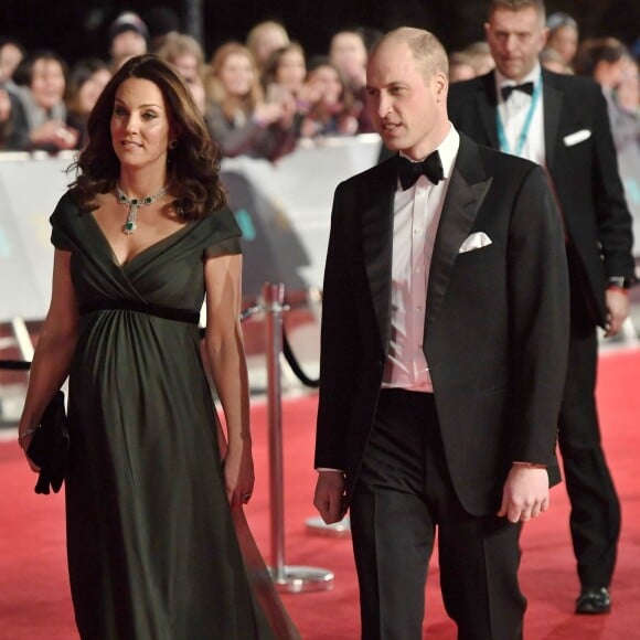 Kate Middleton (enceinte) et le prince William à la 71ème cérémonie des British Academy Film Awards (BAFTA) au Royal Abert Hall à Londres, le 18 février 2018.