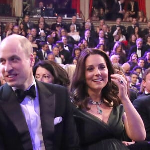 Kate Middleton (enceinte) et le prince William à la 71ème cérémonie des British Academy Film Awards (BAFTA) au Royal Abert Hall à Londres, le 18 février 2018.