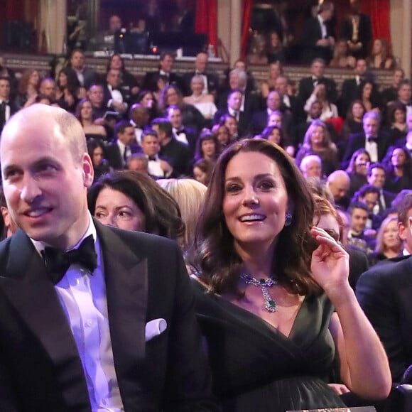 Kate Middleton (enceinte) et le prince William à la 71ème cérémonie des British Academy Film Awards (BAFTA) au Royal Abert Hall à Londres, le 18 février 2018.