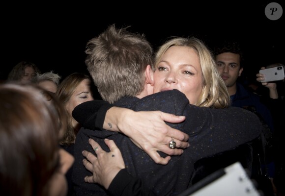 Burberry creative director and former CEO Christopher Bailey hugs Kate Moss as they attend the Burberry Autumn/Winter 2018 London Fashion Week show at the Dimco Buildings in west London, UK, Saturday February 17, 2018. Photo by Isabel Infantes/PA Wire/ABACAPRESS.COM18/02/2018 - London