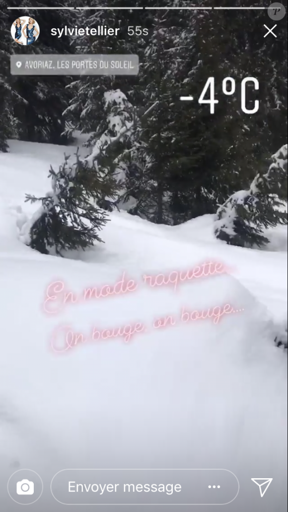 Sylvie Tellier en vacances au ski avec sa famille.