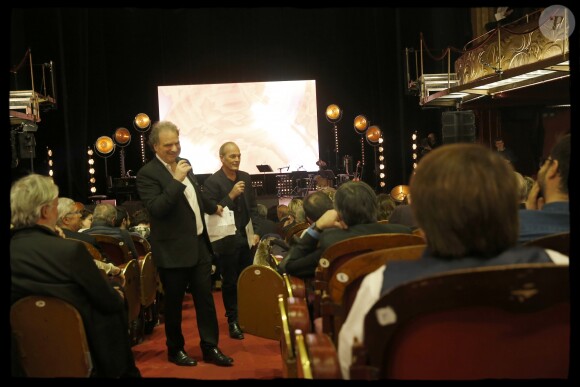 Exclusif - Raphaël Mezrahi et Laurent Baffie - 5e édition de "La Nuit de la Déprime" aux Folies Bergère à Paris le 12 février 2018. © Alain Guizard/Bestimage