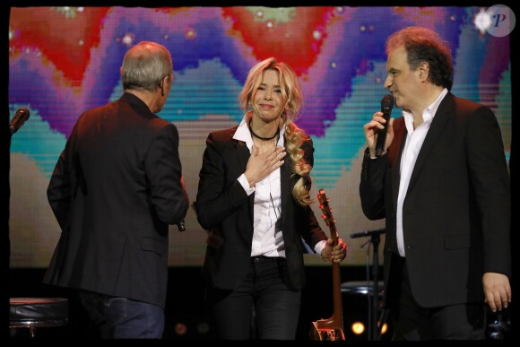 Exclusif - Laurent Baffie, Romane Serda et Raphaël Mezrahi - 5e édition de "La Nuit de la Déprime" aux Folies Bergère à Paris le 12 février 2018. © Alain Guizard/Bestimage