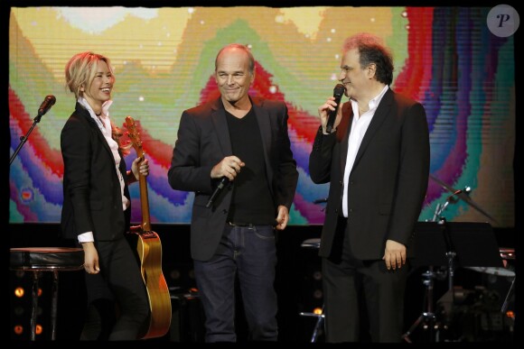 Exclusif - Laurent Baffie, Romane Serda et Raphaël Mezrahi - 5e édition de "La Nuit de la Déprime" aux Folies Bergère à Paris le 12 février 2018. © Alain Guizard/Bestimage
