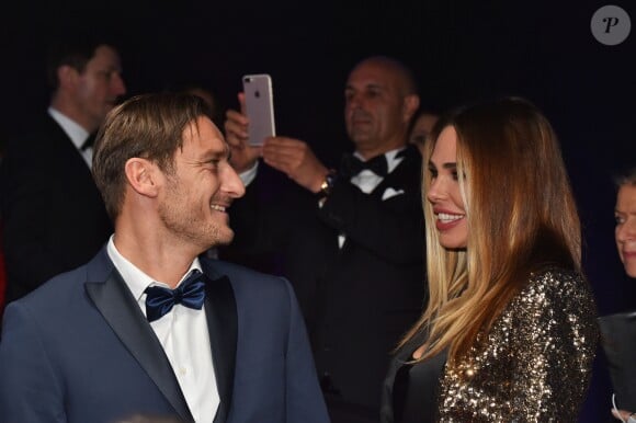Francesco Totti et sa compagne Ilary Blasi lors des Laureus World Sports Awards 2018 au Sporting Monte-Carlo à Monaco le 27 février 2018. © Bruno Bebert / Bestimage