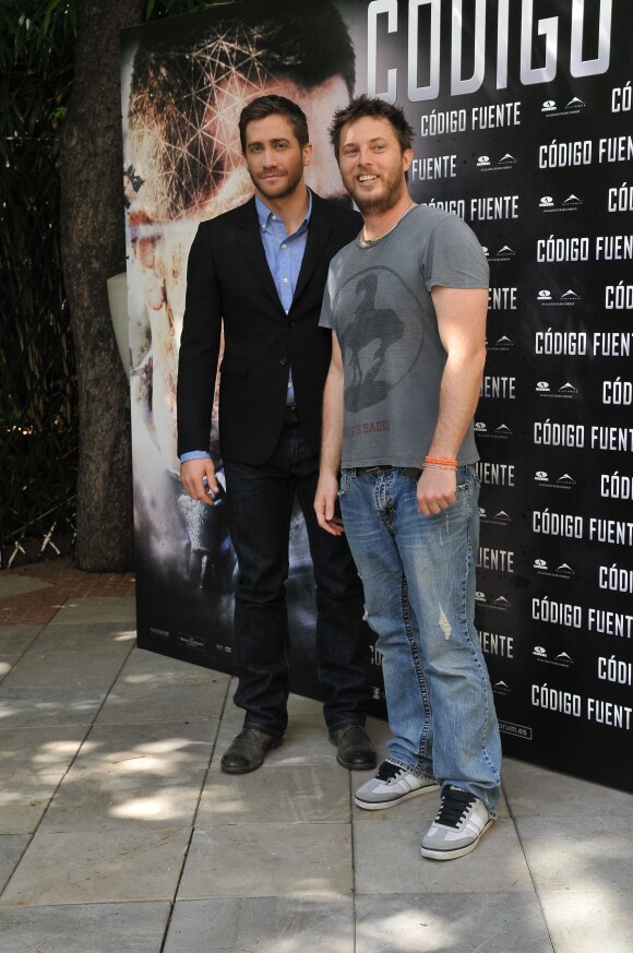 Jake Gyllenhaal et Duncan Jones, fils de David Bowie, lors du photocall de Source Code à Madrid le 5 avril 2011