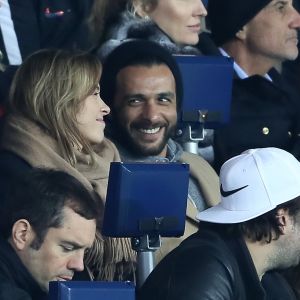Maxim Nucci et sa compagne Isabelle Ithurburu, enceinte, assistent à l'élimination du PSG en huitièmes de finale retour de Ligue des Champion contre le Real Madrid au Parc des Princes à Paris le 6 mars 2018. © Cyril Moreau/Bestimage