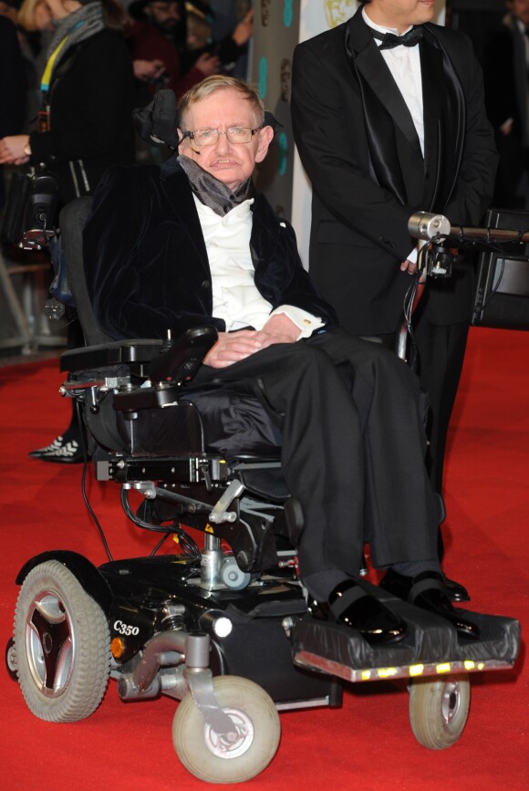 Le professeur Stephen Hawking - Cérémonie des British Academy Film Awards 2015 au Royal Opera House à Londres, le 8 février 2015.