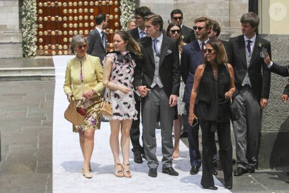 La princesse Alexandra de Hanovre et son compagnon Ben-Silvester Strautmann, Pierre Casiraghi, le prince Ernst August Jr de Hanovre - Mariage du prince Christian de Hanovre avec Alessandra de Osma à Lima au Pérou le 16 mars 2018.
