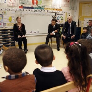 Jean-Michel Blanquer, ministre de l'éducation nationale - Le président Emmanuel Macron visite l'école maternelle Emelie à Paris le 27 mars 2018. © Christophe Ena / Pool / Bestimage