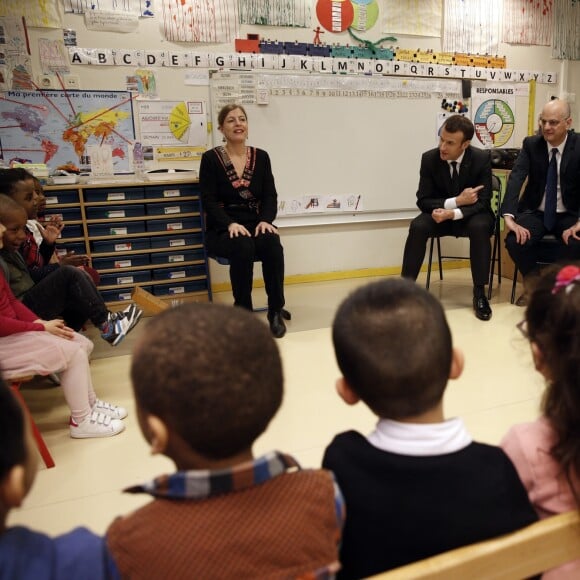 Jean-Michel Blanquer, ministre de l'éducation nationale - Le président Emmanuel Macron visite l'école maternelle Emelie à Paris le 27 mars 2018. © Christophe Ena / Pool / Bestimage