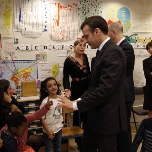 Jean-Michel Blanquer, ministre de l'éducation nationale - Le président Emmanuel Macron visite l'école maternelle Emelie à Paris le 27 mars 2018. © Christophe Ena / Pool / Bestimage