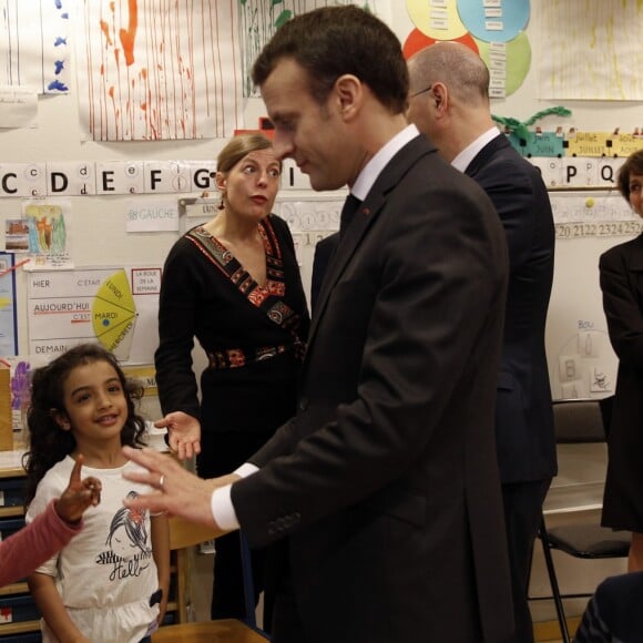 Jean-Michel Blanquer, ministre de l'éducation nationale - Le président Emmanuel Macron visite l'école maternelle Emelie à Paris le 27 mars 2018. © Christophe Ena / Pool / Bestimage