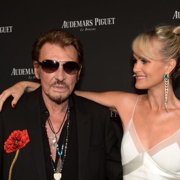 Exclusif - Johnny Hallyday et sa femme Laeticia Hallyday - La maison Audemars Piguet a célébré le lancement de la nouvelle Millenary Femme au Carreau du Temple à Paris le 6 juillet 2015