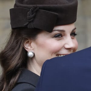 Catherine (Kate) Middleton enceinte, duchesse de Cambridge - La famille royale d'Angleterre célèbre le dimanche de Pâques dans la Chapelle Saint-Georges de Windsor le 31 mars 2018.