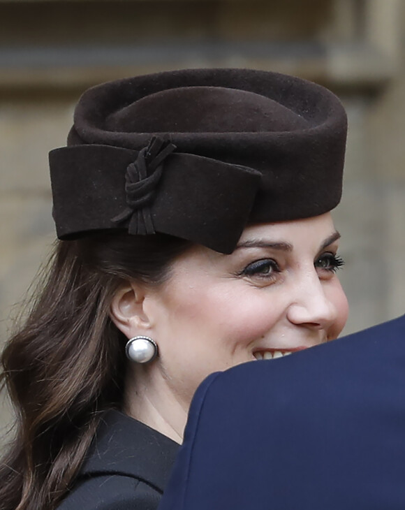 Catherine (Kate) Middleton enceinte, duchesse de Cambridge - La famille royale d'Angleterre célèbre le dimanche de Pâques dans la Chapelle Saint-Georges de Windsor le 31 mars 2018.