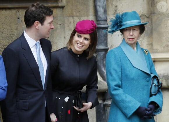 La princesse Eugenie et son fiancé Jack Brooksbank, la princesse Anne - La famille royale d'Angleterre célèbre le dimanche de Pâques dans la Chapelle Saint-Georges de Windsor le 31 mars 2018.