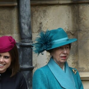 Zara Phillips (Zara Tindall) enceinte, la princesse Eugenie et son fiancé Jack Brooksbanke, la princesse Anne, la princesse Beatrice, Timothy Laurence - La famille royale d'Angleterre célèbre le dimanche de Pâques dans la Chapelle Saint-Georges de Windsor le 31 mars 2018.