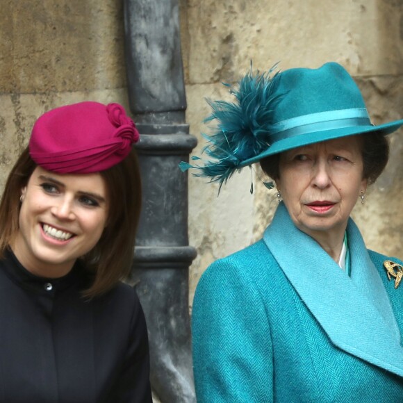 La princesse Eugenie et la princesse Anne - La famille royale d'Angleterre célèbre le dimanche de Pâques dans la Chapelle Saint-Georges de Windsor le 31 mars 2018.