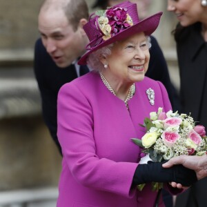La reine Elisabeth II d'Angleterre, Catherine (Kate) Middleton enceinte, duchesse de Cambridge et le prince William, duc de Cambridge - La famille royale d'Angleterre célèbre le dimanche de Pâques dans la Chapelle Saint-Georges de Windsor le 31 mars 2018.