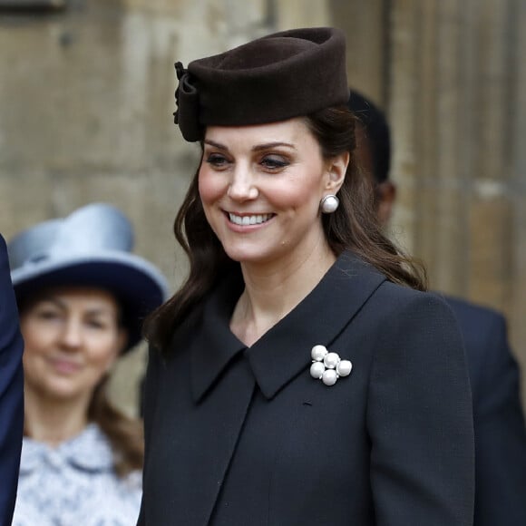 Catherine (Kate) Middleton enceinte, duchesse de Cambridge - La famille royale d'Angleterre célèbre le dimanche de Pâques dans la Chapelle Saint-Georges de Windsor le 31 mars 2018.