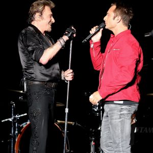 Exclusif - David Hallyday - Johnny Hallyday en duo pour son 2eme concert de la tournee "Born Rocker Tour" au POPB de Bercy a Paris. Le 15 juin 2013