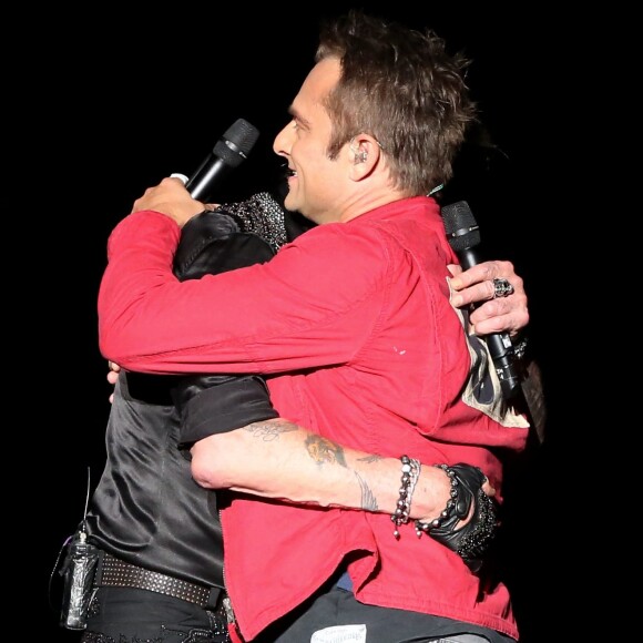 Exclusif - David Hallyday - Johnny Hallyday en duo pour son 2eme concert de la tournee "Born Rocker Tour" au POPB de Bercy a Paris. Le 15 juin 2013