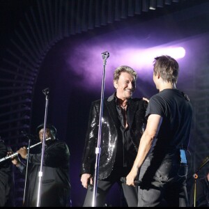 Exclusif - Johnny Hallyday et son fils David au concert du rockeur à Monaco en juillet 2009