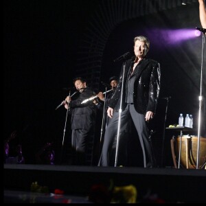 Exclusif - Johnny Hallyday et son fils David au concert du rockeur à Monaco en juillet 2009