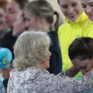 Camilla Parker Bowles, duchesse de Cornouailles, lors des finales de cyclisme aux Jeux du Commonwealth à Brisbane, en Australie, le 5 avril 2018.