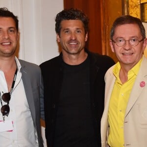 Exclusif - Patrick Dempsey avec Albin Lewi, le directeur artistique du Canneseries, Benoit Louvet, le directeur général du Canneseries à l'hôtel Majestic dans le cadre du festival Canneseries à Cannes le 6 avril 2018. Patrick Dempsey est à l'affiche de la série de Jean-Jacques Annaud, La Vérité sur l'affaire Harry Quebert. © Bruno Bebert / Bestimage