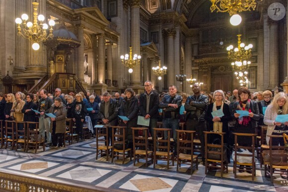 Jean-Claude Camus assiste à la messe mensuelle en la mémoire de Johnny Hallyday à l'église de la Madeleine à Paris le 9 avril 2018. © Pierre Perusseau / Bestimage