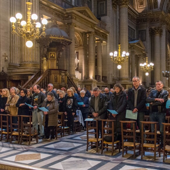 Jean-Claude Camus assiste à la messe mensuelle en la mémoire de Johnny Hallyday à l'église de la Madeleine à Paris le 9 avril 2018. © Pierre Perusseau / Bestimage