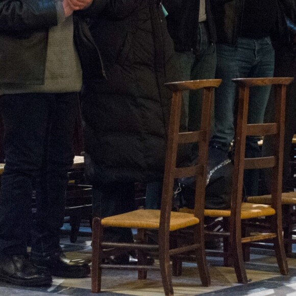 Jean-Claude Camus assiste à la messe mensuelle en la mémoire de Johnny Hallyday à l'église de la Madeleine à Paris le 9 avril 2018. © Pierre Perusseau / Bestimage