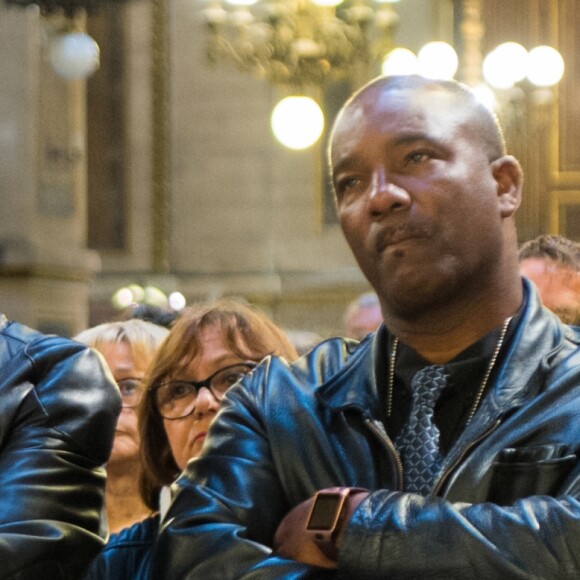 Jean-Claude Camus assiste à la messe mensuelle en la mémoire de Johnny Hallyday à l'église de la Madeleine à Paris le 9 avril 2018. © Pierre Perusseau / Bestimage