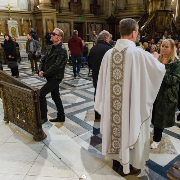 Jean-Claude Camus assiste à la messe mensuelle en la mémoire de Johnny Hallyday à l'église de la Madeleine à Paris le 9 avril 2018. © Pierre Perusseau / Bestimage