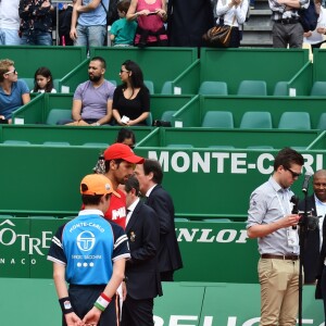 Novak Djokovic et son fils Stefan lors d'un tournoi caritatif au bénéfice de la fondation Prince Albert II en marge du tournoi de tennis Rolex Masters à Monte-Carlo le 14 avril 2018. L'événement sera retransmis sur l'émission "James Corden Tv Show" sur Sky UK. © Bruno Bebert / Bestimage