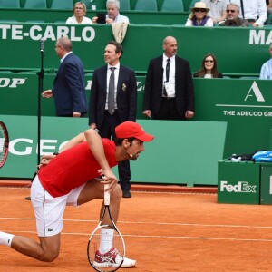 Novak Djokovic, son fils Stefan lors d'un tournoi caritatif au bénéfice de la fondation Prince Albert II en marge du tournoi de tennis Rolex Masters à Monte-Carlo le 14 avril 2018. L'événement sera retransmis sur l'émission "James Corden Tv Show" sur Sky UK. © Bruno Bebert / Bestimage