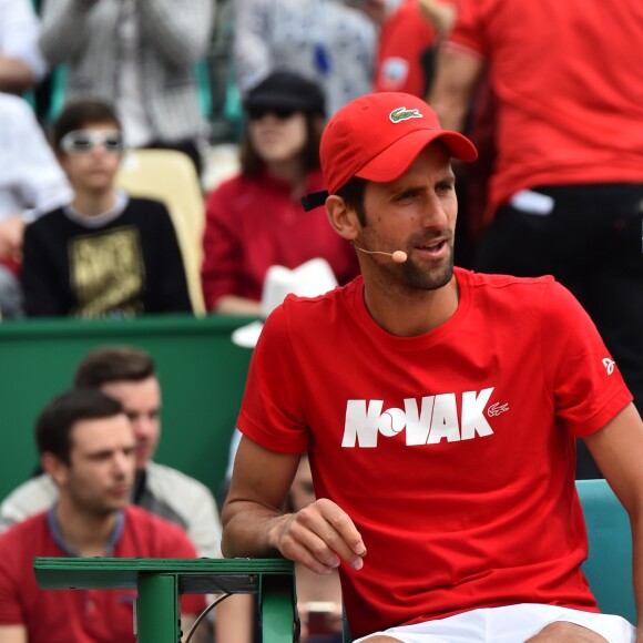 Novak Djokovic lors d'un tournoi caritatif au bénéfice de la fondation Prince Albert II en marge du tournoi de tennis Rolex Masters à Monte-Carlo le 14 avril 2018. L'événement sera retransmis sur l'émission "James Corden Tv Show" sur Sky UK. © Bruno Bebert / Bestimage