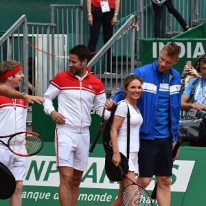 Josh Widdicombe, Jamie Redknapp, Geri Halliwell (Horner), Freddie Flintoof, Novak Djokovic lors d'un tournoi caritatif au bénéfice de la fondation Prince Albert II en marge du tournoi de tennis Rolex Masters à Monte-Carlo le 14 avril 2018. L'événement sera retransmis sur l'émission "James Corden Tv Show" sur Sky UK. © Bruno Bebert / Bestimage