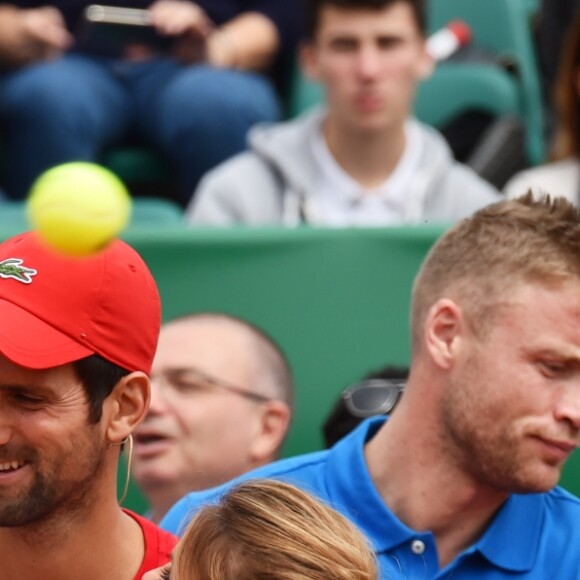 Novak Djokovic, Geri Halliwell (Horner) lors d'un tournoi caritatif au bénéfice de la fondation Prince Albert II en marge du tournoi de tennis Rolex Masters à Monte-Carlo le 14 avril 2018. L'événement sera retransmis sur l'émission "James Corden Tv Show" sur Sky UK. © Bruno Bebert / Bestimage