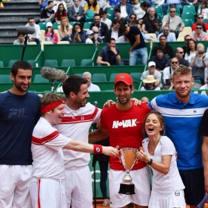 Josh Widdicombe, Jamie Redknapp, Novak Djokovic, Geri Halliwell (Horner), Freddie Flintoof lors d'un tournoi caritatif au bénéfice de la fondation Prince Albert II en marge du tournoi de tennis Rolex Masters à Monte-Carlo le 14 avril 2018. L'événement sera retransmis sur l'émission "James Corden Tv Show" sur Sky UK. © Bruno Bebert / Bestimage