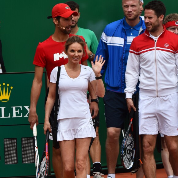 Geri Halliwell (Horner), Novak Djokovic, Andrew Flintoff, Jamie Redknapp lors d'un tournoi caritatif au bénéfice de la fondation Prince Albert II en marge du tournoi de tennis Rolex Masters à Monte-Carlo le 14 avril 2018. L'événement sera retransmis sur l'émission "James Corden Tv Show" sur Sky UK. © Bruno Bebert / Bestimage