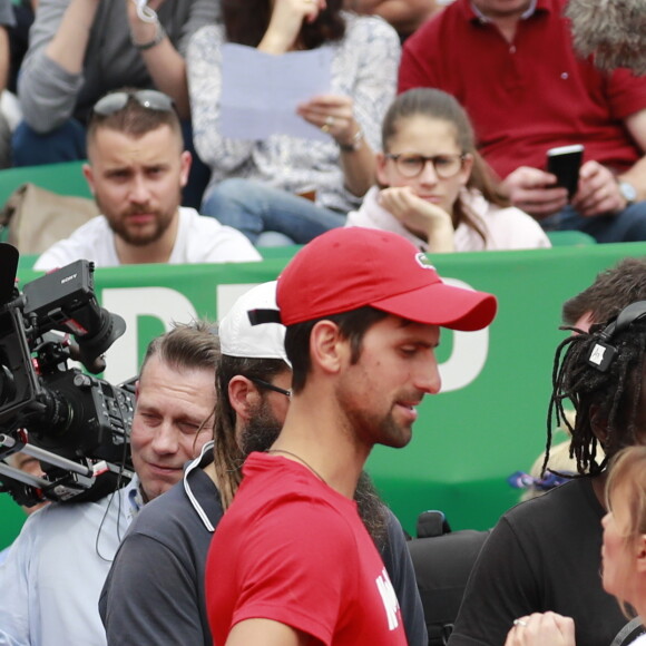 Novak Djokovic, son fils Stefan et Geri Halliwell (Horner) lors d'un tournoi caritatif au bénéfice de la fondation Prince Albert II en marge du tournoi de tennis Rolex Masters à Monte-Carlo le 14 avril 2018. L'événement sera retransmis sur l'émission "James Corden Tv Show" sur Sky UK. © Claudia Albuquerque / Bestimage
