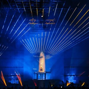 Jean-Michel Jarre sur scène au festival Coachella, à Indio, le vendredi 13 avril 218.